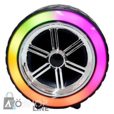 Bocina Bluetooth Luz LED Diseño Llanta de Carro