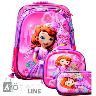 Mochila Luz LED con Lapicera + Lonchera 3D Princesita Sofía