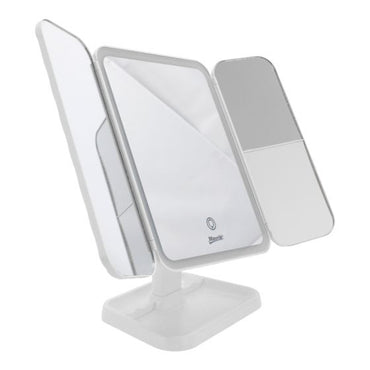 Espejo tríptico de maquillaje recargable con luz led